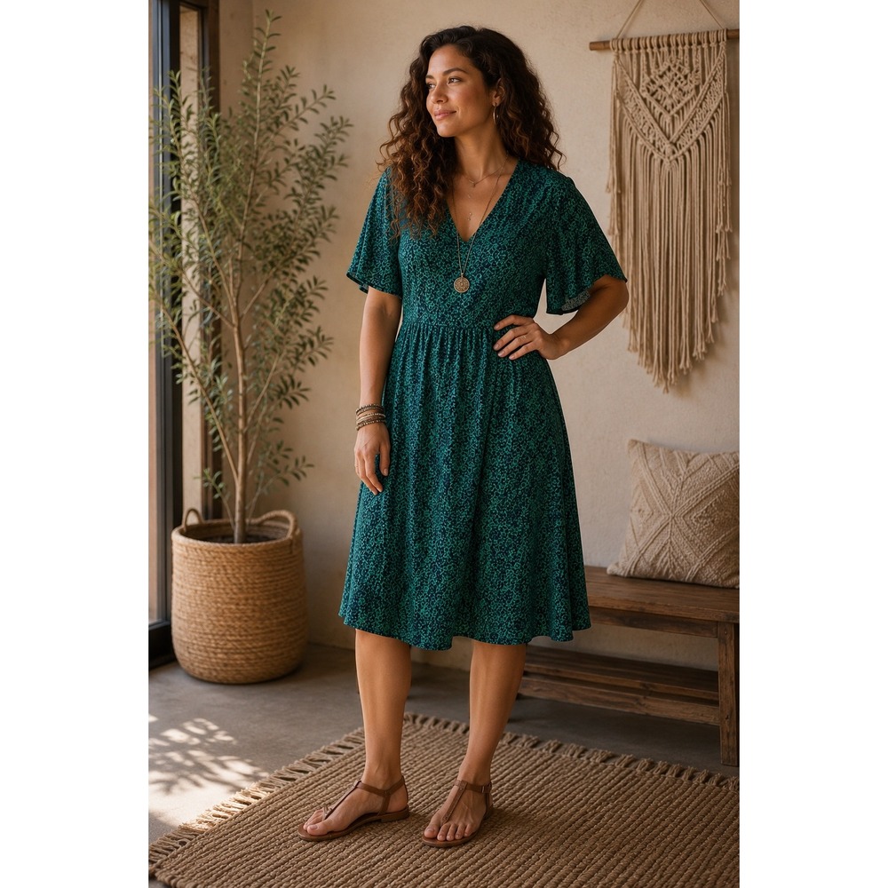 Rove & Roam Floral Cottagecore Boho Academia Farm Prairie Midi Dress Women L